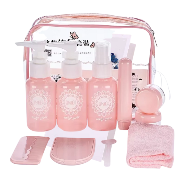 Kit de Frascos de Viagem com Nécessaire Transparente