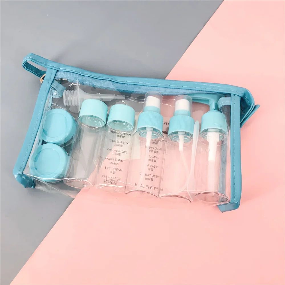 Kit de Frascos de Viagem com Nécessaire Transparente