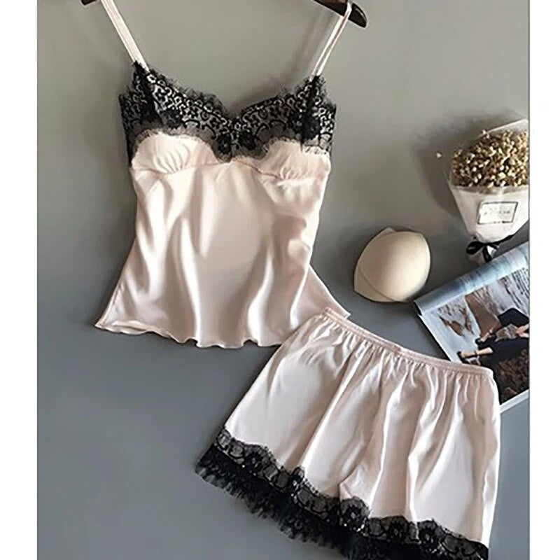 Conjunto Pijama Feminino Cetim com Renda