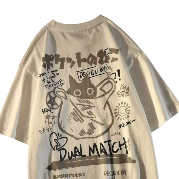 Camiseta Oversized Estampa Gatinho